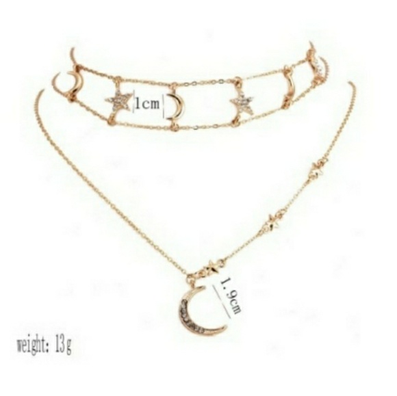 Gold Moon and Stars Layered Choker Necklace - Picture 6 of 7